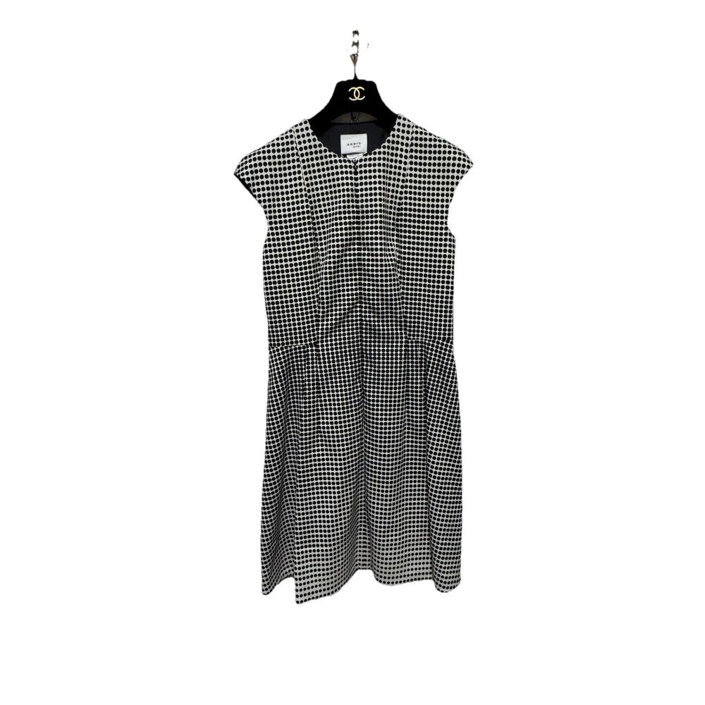 Akris Punto Patterned Sleeveless Midaxi Dress Size 8 Dots Navy NWT $1190